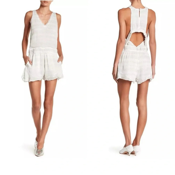 IRO Bing Black silver striped v-neck Cutout sleeveless short romper NWT 36 - Picture 2 of 16